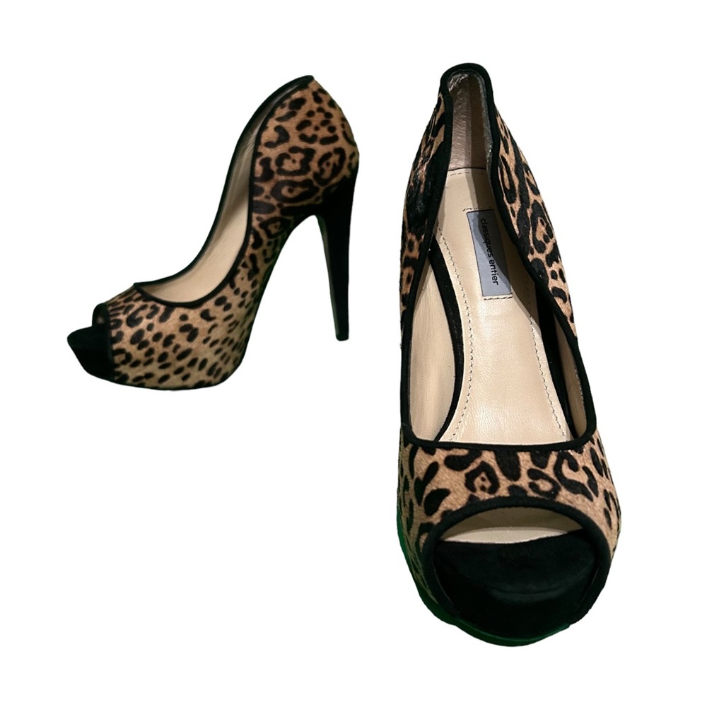 Real Fur and Leather Leopard Print Platform Stiletto by Classiques Entier Size 6